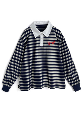 ボーダー柄ロゴ刺繍トップス