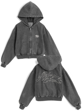 カットオフバックロゴジップアップデニムパーカー