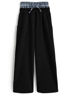 チェック柄レイヤード風スウェットパンツ