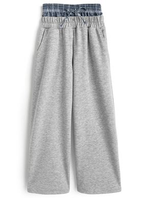 チェック柄レイヤード風スウェットパンツ