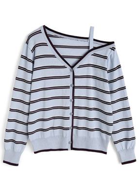 ボーダー柄ワンショルダーニットカーディガン