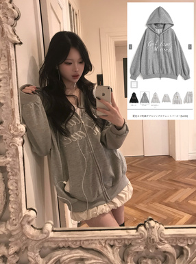 配色ロゴ刺繍ダブルジップスウェットパーカー