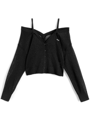 ラメシアーオフショルダーニットカーディガン