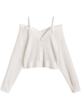 ラメシアーオフショルダーニットカーディガン