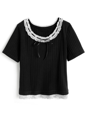 レースリボンリブトップス