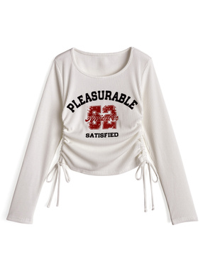 ロゴプリントサイドドロストリブトップス