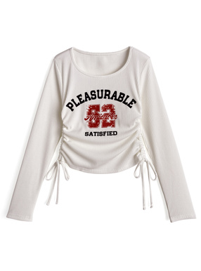 ロゴプリントサイドドロストリブトップス