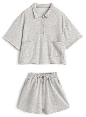 ダブルポケットポロトップス×ショートパンツスウェットセットアップ