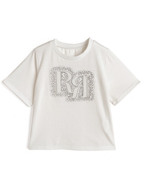 ラインストーンロゴ刺繍Tシャツ