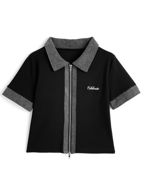 デニムドッキングダブルジップリブトップス