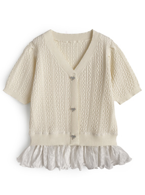 レースドッキングケーブル編みニットトップス