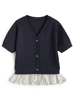 レースドッキングケーブル編みニットトップス