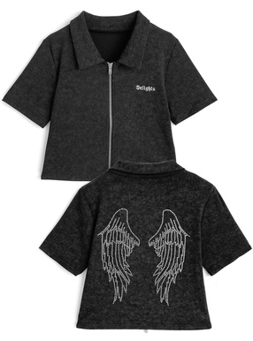 ピグメントラインストーンデザインダブルジップトップス