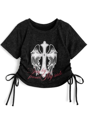 ピグメントロゴプリントドロストトップス