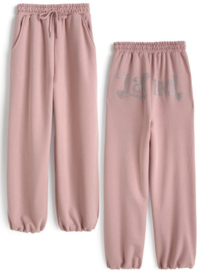 バックラインストーンロゴラメスウェットパンツ