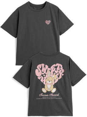 ハートロゴプリントラビット刺繍Tシャツ