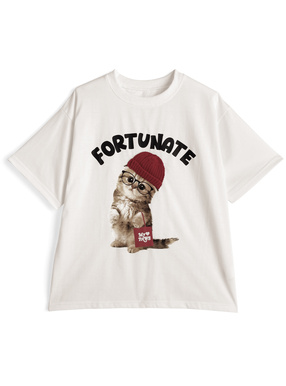 ニット帽キャットプリントTシャツ