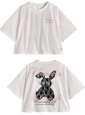 レースラビットロゴ刺繍Tシャツ