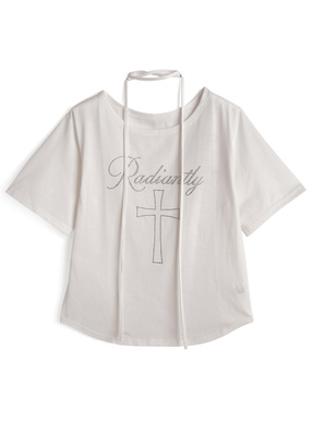 タイ付きラインストーンロゴビッグTシャツ