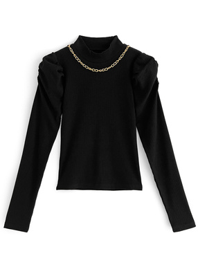 チェーンネックレス付きパワショルテレコトップス