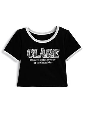 レースロゴ刺繍リンガーTシャツ
