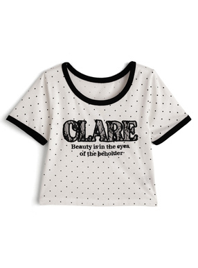 ドット柄レースロゴ刺繍リンガーTシャツ