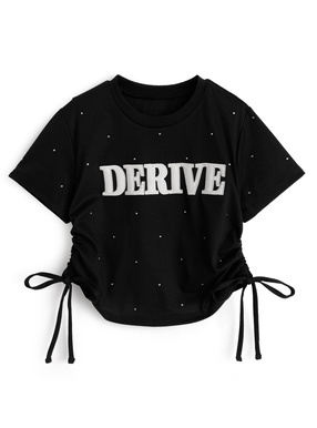 ラインストーンロゴ刺繍サイドドロストTシャツ