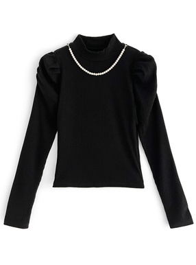 パールネックレス付きパワショルテレコトップス