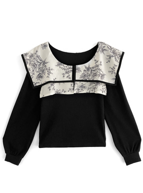 花柄カラーテレコリブトップス