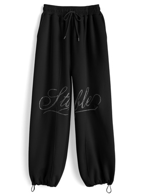 2Wayラインストーンロゴバレルレッグパンツ