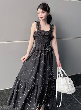 ドット柄シフォンキャミソールワンピース