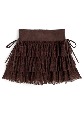 インパン裏地付きスエードレースティアードミニスカート