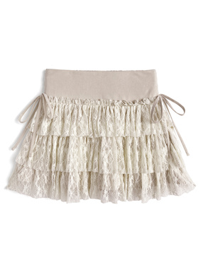 インパン裏地付きスエードレースティアードミニスカート