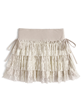 インパン裏地付きスエードレースティアードミニスカート