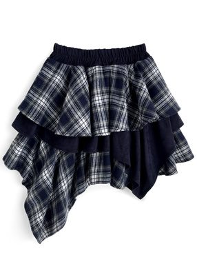 インパン裏地付きチェック柄ティアードフリルイレヘムミニスカート