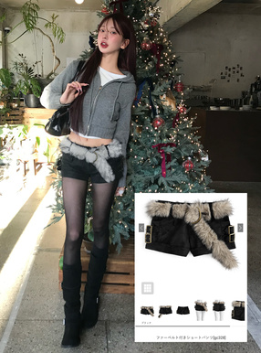 ファーベルト付きショートパンツ