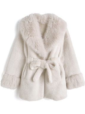 リボンベルト付きファーガウンコート