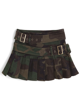 インパン付きカモフラージュ柄ダブルベルトプリーツミニスカート