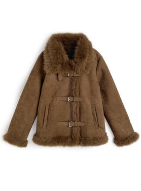 襟2Wayファースエードベルトジャケット