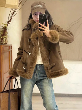 襟2Wayファースエードベルトジャケット