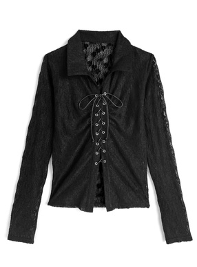 レースアップギャザーフラワーレーストップス