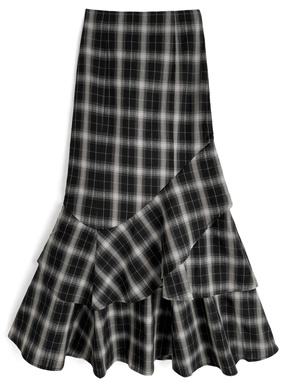 チェック柄ティアードアシンメトリーマーメイドスカート