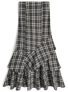 チェック柄ティアードフリルアシンメトリーマーメイドスカート