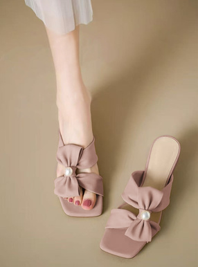 パールリボンミュールサンダル