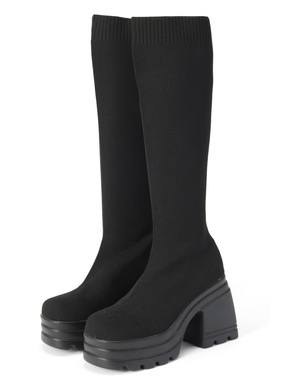 チャンキーヒールロングソックスブーツ