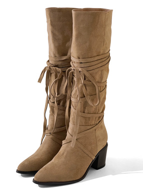 レースアップスエードロングブーツ