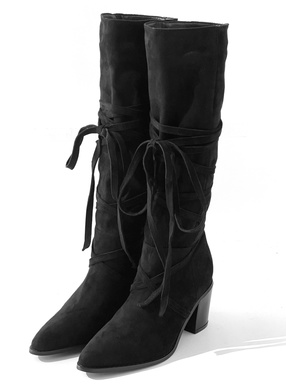 レースアップスエードロングブーツ