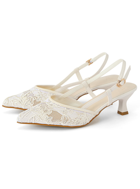 フラワーレースストラップパンプス