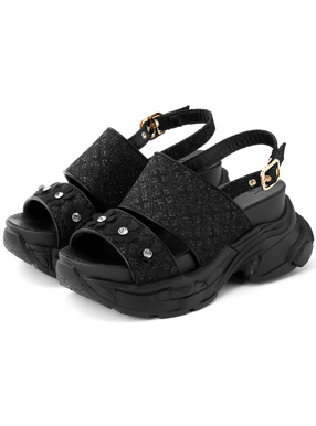 グリッターフラワーモチーフスポーツサンダル