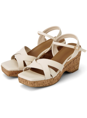 クロスデザインコルクウェッジソールサンダル